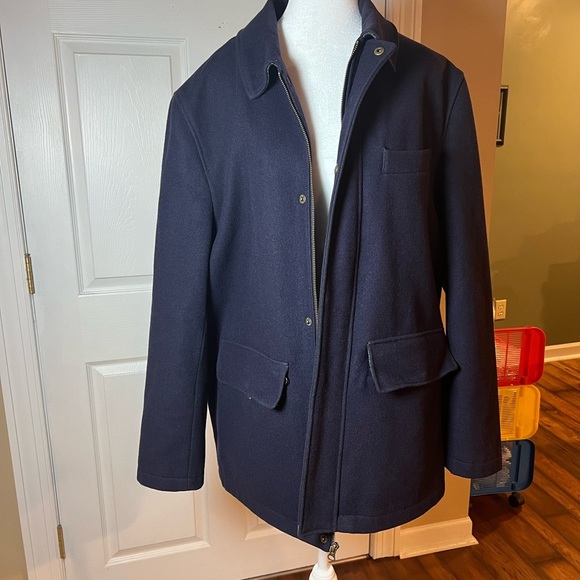 Lands End Mens Size M (38/40) Navy Pea Coat Wool Cashmere Blend